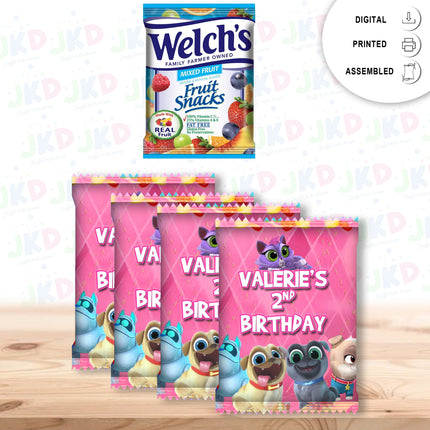Puppy Dog Pals Fruit Snack Label Sticker for Kids Birthday Party Favor Decor Digital and Physical Options #Pink