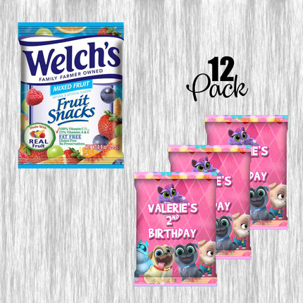 Puppy Dog Pals Fruit Snack Label Sticker for Kids Birthday Party Favor Decor Digital and Physical Options #Pink