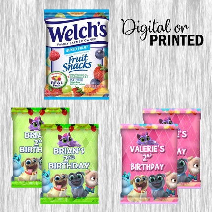 Puppy Dog Pals Fruit Snack Label Sticker for Kids Birthday Party Favor Decor Digital and Physical Options #Pink