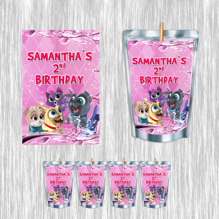 Puppy Dog Pals Juice Pouch Label Sticker for Kids Birthday Party Favor Decor - Digital and physical options #Pink