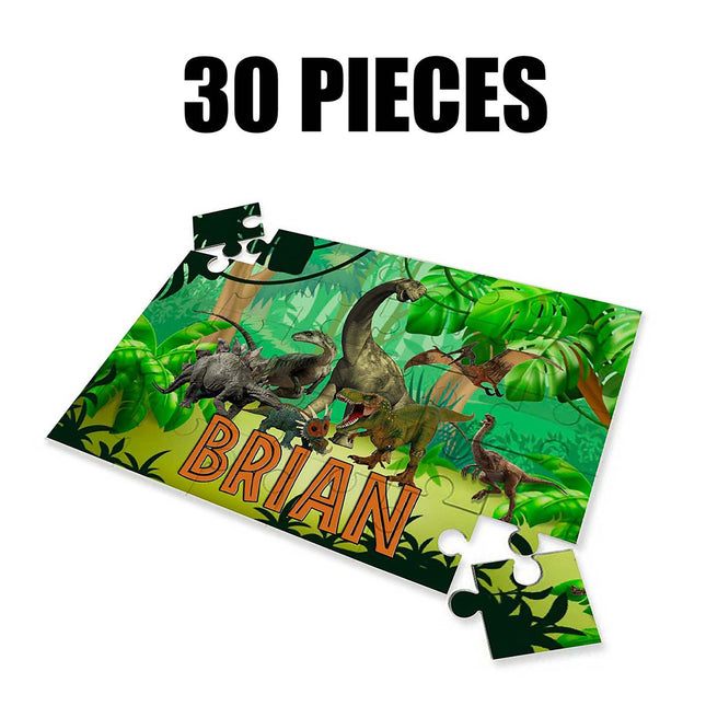 Dinosaurs Puzzle with Name Kids Jigsaw Gift Son Daughter Birthday | 30pcs 7.5x9.5in
