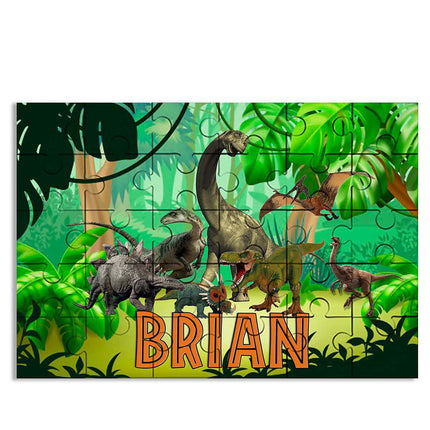 Dinosaurs Puzzle with Name Kids Jigsaw Gift Son Daughter Birthday | 30pcs 7.5x9.5in