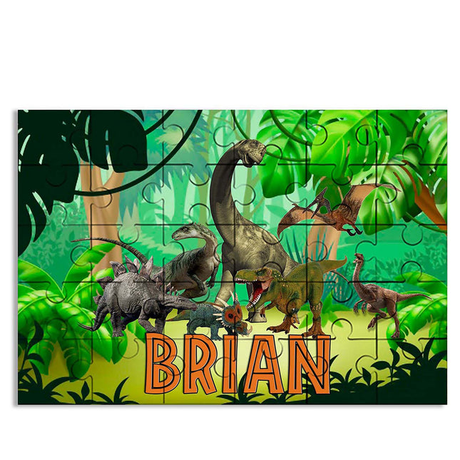 Dinosaurs Puzzle with Name Kids Jigsaw Gift Son Daughter Birthday | 30pcs 7.5x9.5in