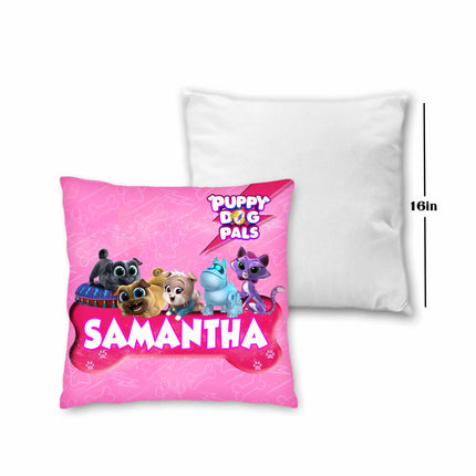 Puppy Dog Pals Pillow with Name Kids Cushion Room Decor Gift for Son Daughter Grandson Granddaughter- 16in insert included #Pink