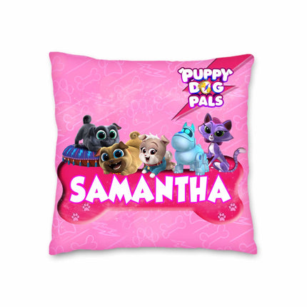 Puppy Dog Pals Pillow with Name Kids Cushion Room Decor Gift for Son Daughter Grandson Granddaughter- 16in insert included #Pink
