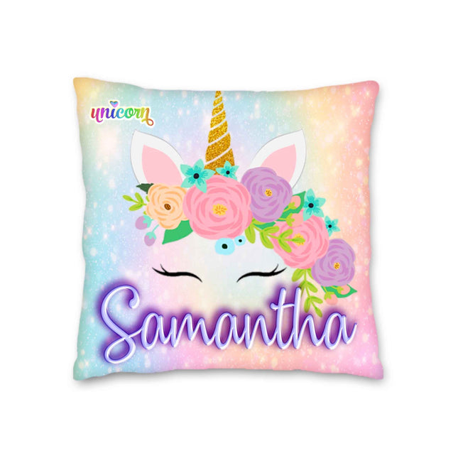 Unicorn Pillow with Name Kids Cushion Room Decor Gift for Son Daughter Grandson Granddaughter- 16in insert included