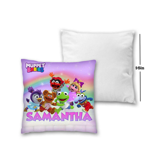 Muppet Babies Pillow with Name Kids Cushion Room Decor Gift for Son Daughter Grandson Granddaughter- 16in insert included
