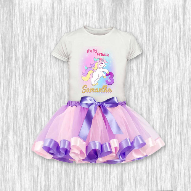Unicorn Birthday Girl Outfit Shirt or Onesie and Skirt Tutu for Party and Photo Shoot