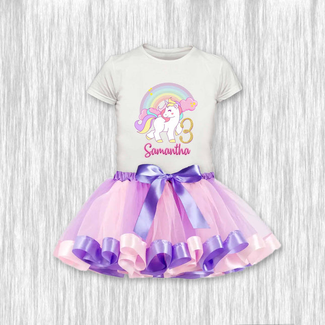 Unicorn Birthday Girl Outfit Shirt or Onesie and Skirt Tutu for Party and Photo Shoot #Style 2