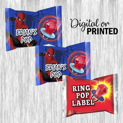 Spiderman Ring Pop Label Sticker for Birthday Party Candy Favor - Digital, Stickers or Finished Options