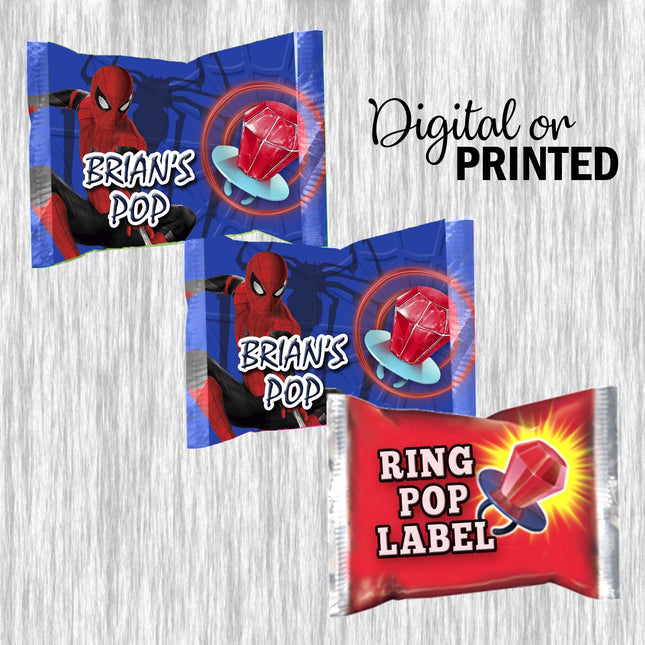 Spiderman Ring Pop Label Sticker for Birthday Party Candy Favor - Digital, Stickers or Finished Options
