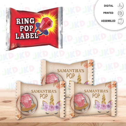 Unicorn Face Ring Pop Label Sticker for Birthday Party Candy Favor - Digital, Stickers or Finished Options