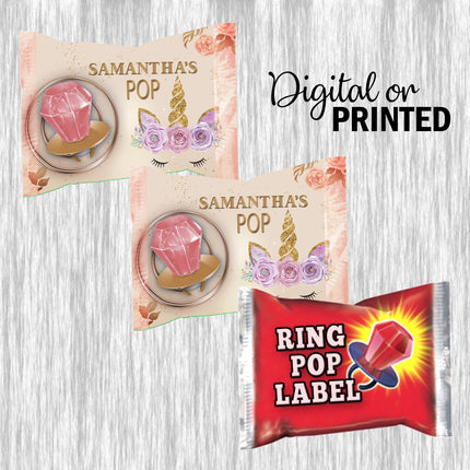 Unicorn Face Ring Pop Label Sticker for Birthday Party Candy Favor - Digital, Stickers or Finished Options