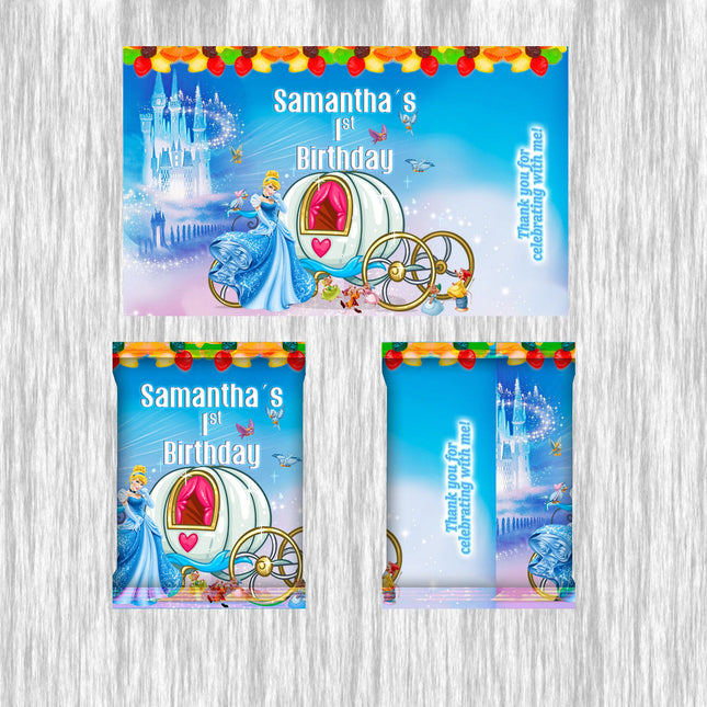 Cinderella Fruit Snack Label Sticker for Kids Birthday Party Favor Decor Custom Physical Product