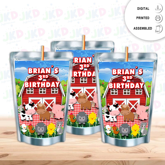Farm Juice Pouch Label Sticker or Complete Custom Juice Pouches for Kids Birthday Party Favor Decor