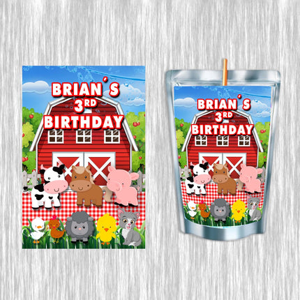 Farm Juice Pouch Label Sticker or Complete Custom Juice Pouches for Kids Birthday Party Favor Decor