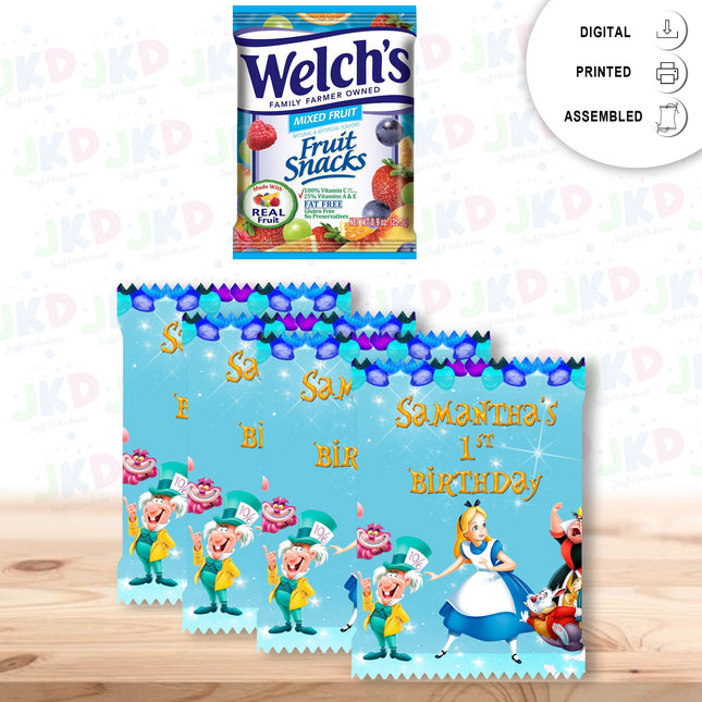 Alice in Wonderland Fruit Snack Label Sticker for Kids Birthday Party Favor Decor Custom Physical Product