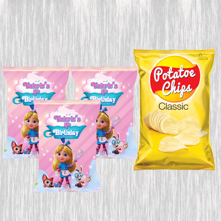 Alice Bakery Chip Bags Label for Kids Birthday Party Favor Decor, Stickers or Finished Options