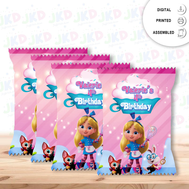 Alice Bakery Chip Bags Label for Kids Birthday Party Favor Decor, Stickers or Finished Options