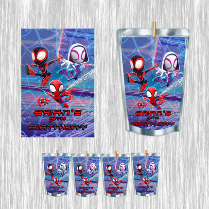 Spidey Juice Pouch Label Sticker or Complete Custom Juice Pouches for Kids Birthday Party Favor Decor