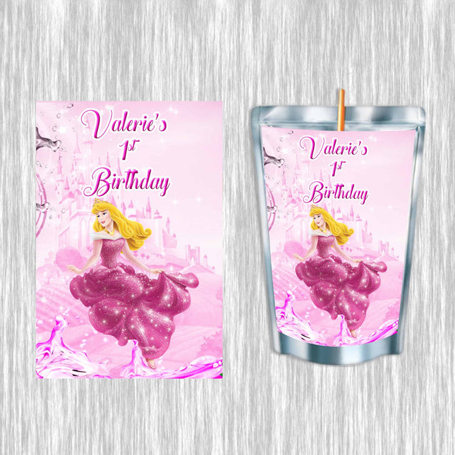 Sleeping Beauty Juice Pouch Label Sticker or Complete Custom Juice Pouches for Kids Birthday Party Favor Decor