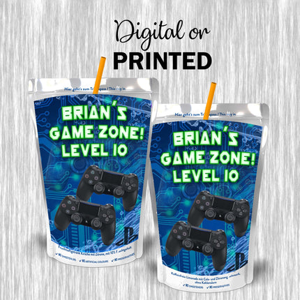 Video Game Juice Pouch Label Sticker or Complete Custom Juice Pouches for Kids Birthday Party Favor Decor