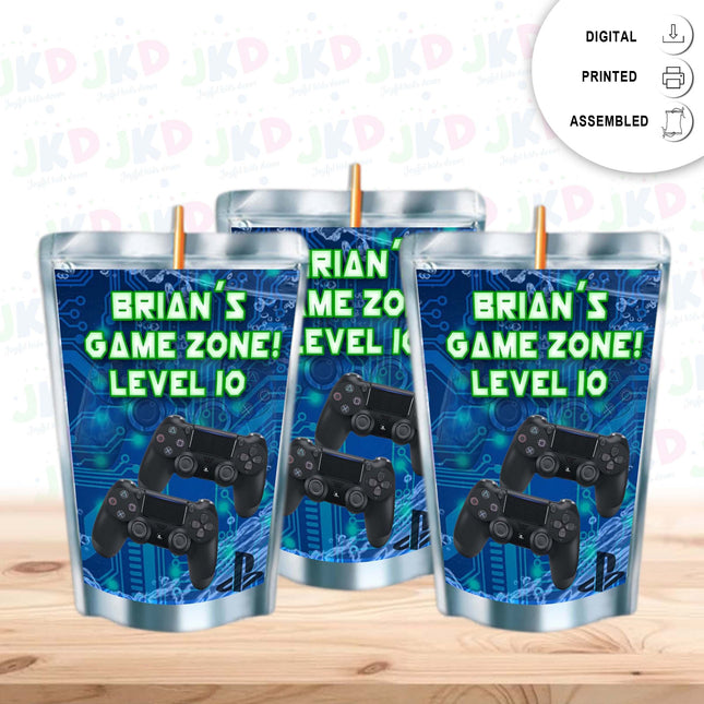 Video Game Juice Pouch Label Sticker or Complete Custom Juice Pouches for Kids Birthday Party Favor Decor