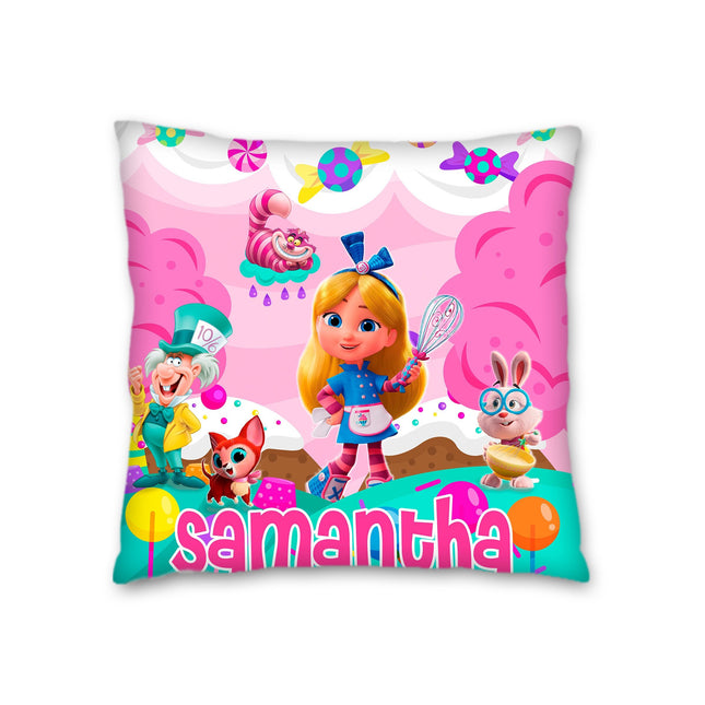 Alice Bakery Pillow with Name Kids Cushion Room Decor Gift for Son Daughter Grandson Granddaughter- 16in insert included