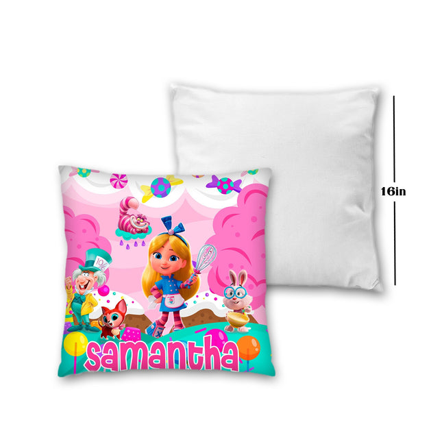 Alice Bakery Pillow with Name Kids Cushion Room Decor Gift for Son Daughter Grandson Granddaughter- 16in insert included