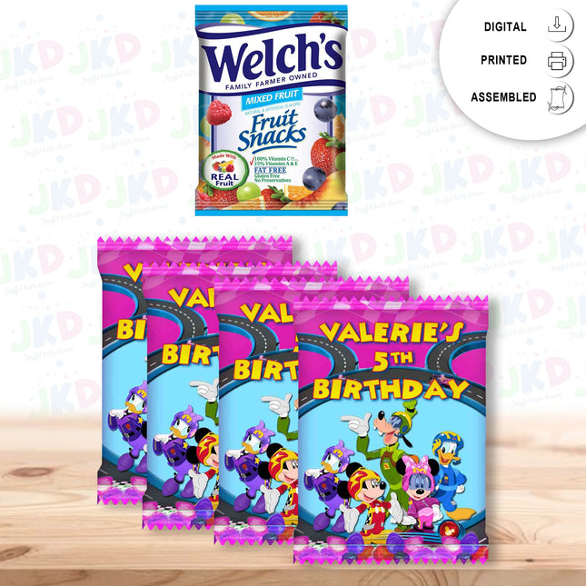 Minnie Roadster Racers Fruit Snack Label Sticker for Kids Birthday Party Favor Decor Custom Physical Product