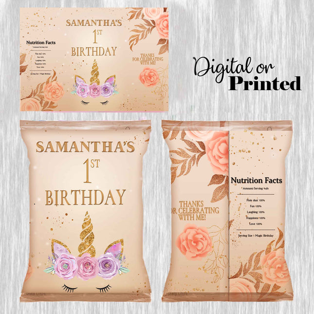 Unicorn Face Party Snacks Favor for Birthday Bundle Labels or Finished Snacks