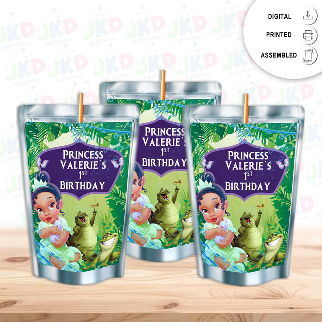 Baby Tiana #Green Juice Pouch Label Sticker or Complete Custom Juice Pouches for Kids Birthday Party Favor Decor