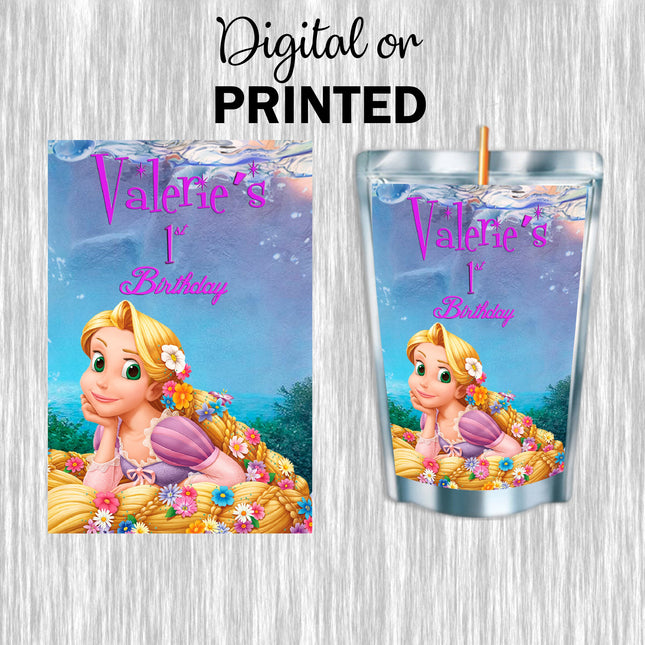 Tangled Juice Pouch Label Sticker or Complete Custom Juice Pouches for Kids Birthday Party Favor Decor