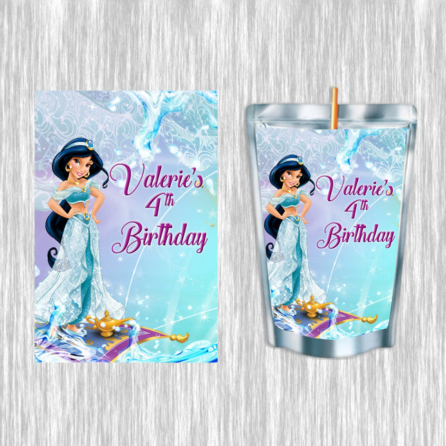 Jasmine Juice Pouch Label Sticker or Complete Custom Juice Pouches for Kids Birthday Party Favor Decor