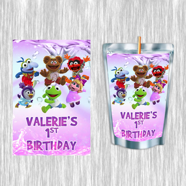Muppet Babies Juice Pouch Label Sticker for Kids Birthday Party Favor Decor - Digital and physical options #Pink