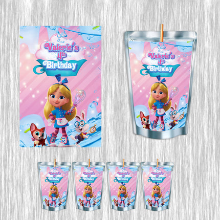Alice BakeryJuice Pouch Label Sticker or Complete Custom Juice Pouches for Kids Birthday Party Favor Decor