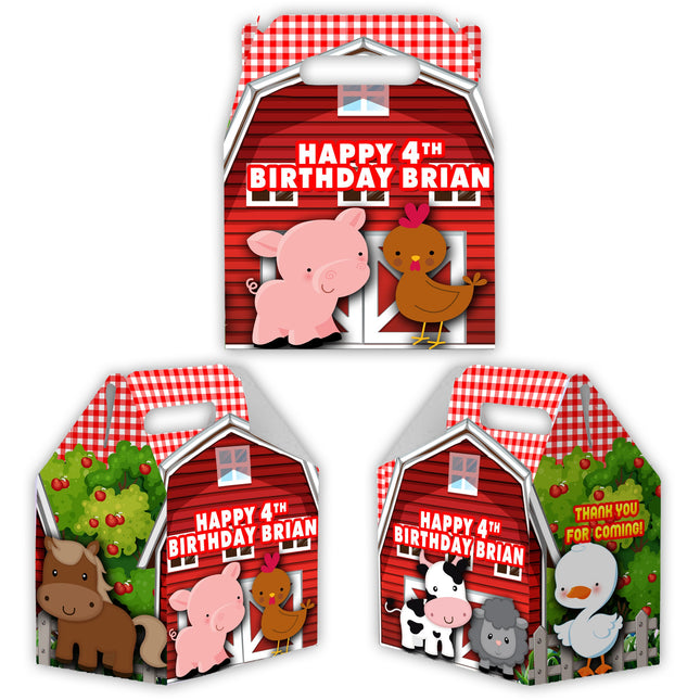 Farm Candy Gable Box for Birthday Party Favors 12 Pack - 4.4x4.5in