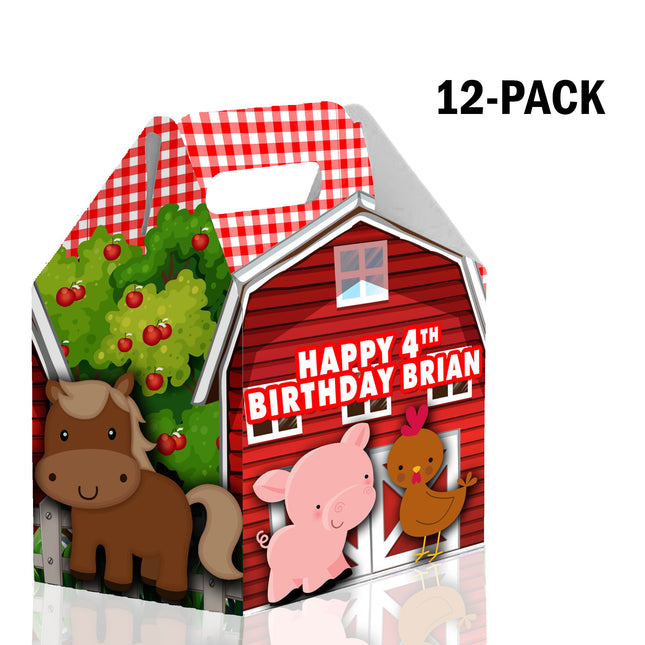 Farm Candy Gable Box for Birthday Party Favors 12 Pack - 4.4x4.5in