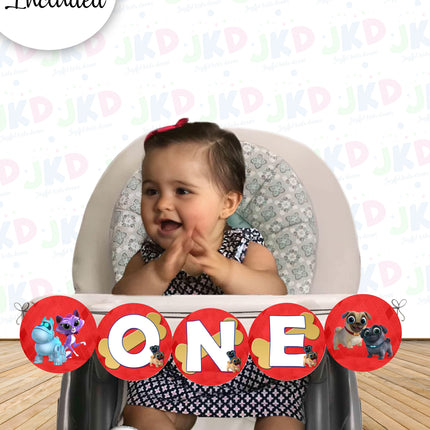 Puppy Dog pals First Birthday Banner for Baby High Chair with Ribbon Included #red