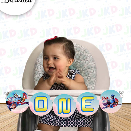 TOTS First Birthday Banner for Baby High Chair with Ribbon Included #Pink