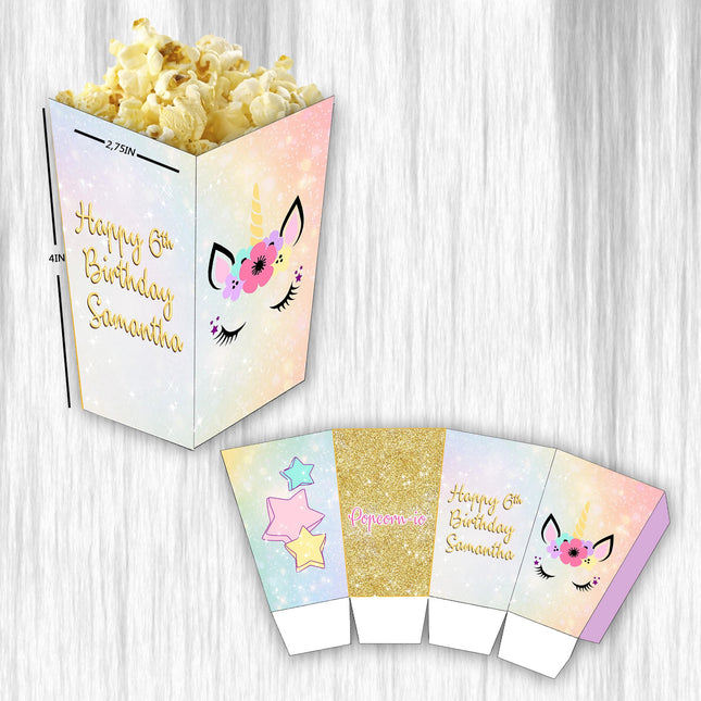 Unicorn Popcorn Box for Birthday Party Candy Snack Favor - Digital and physical Options