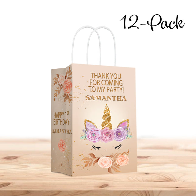 Unicorn Face Bags with Handles for Kids Gift Favor Birthday Party - 12pack