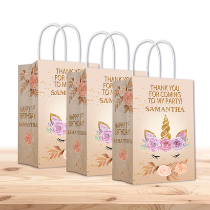 Unicorn Face Bags with Handles for Kids Gift Favor Birthday Party - 12pack