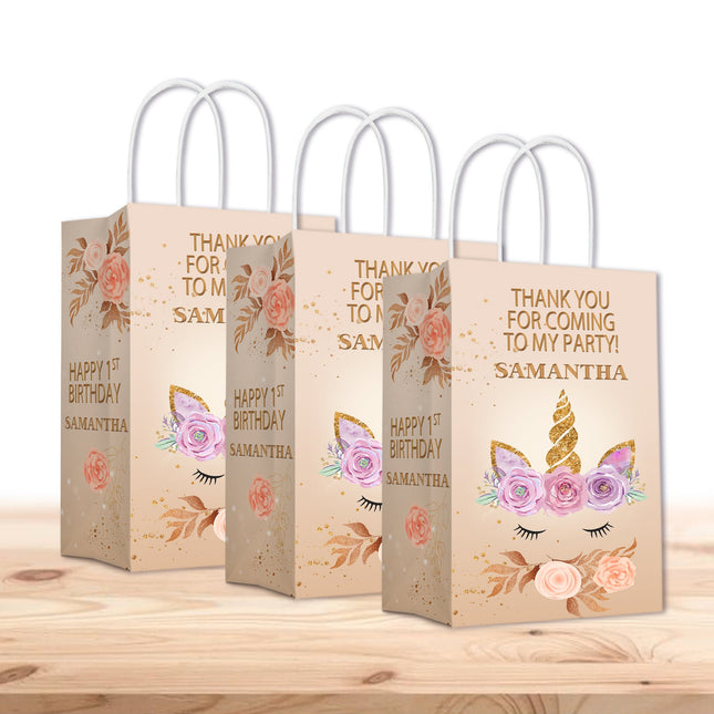 Unicorn Face Bags with Handles for Kids Gift Favor Birthday Party - 12pack