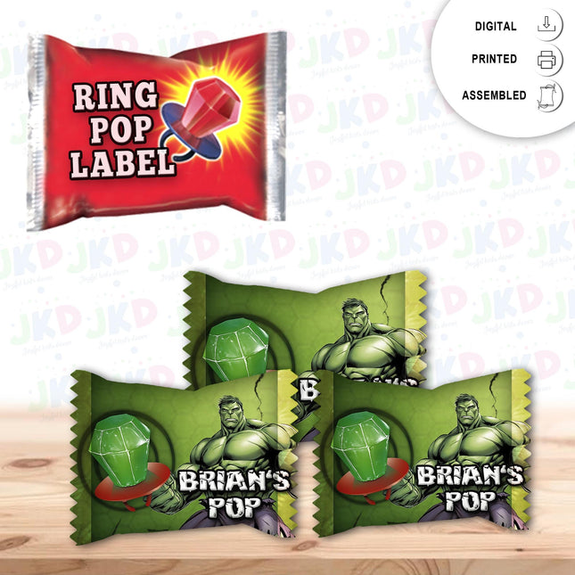 Hulk Ring Pop Label Sticker for Birthday Party Candy Favor - Digital, Stickers or Finished Options