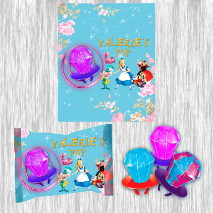 Alice in Wonderland Ring Pop Label Sticker for Birthday Party Candy Favor - Digital, Stickers or Finished Options