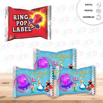 Alice in Wonderland Ring Pop Label Sticker for Birthday Party Candy Favor - Digital, Stickers or Finished Options