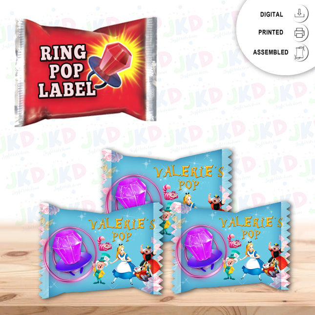 Alice in Wonderland Ring Pop Label Sticker for Birthday Party Candy Favor - Digital, Stickers or Finished Options