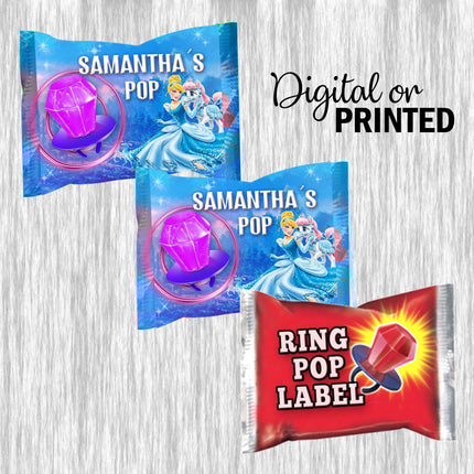 Cinderella Ring Pop Label Sticker for Birthday Party Candy Favor - Digital, Stickers or Finished Options