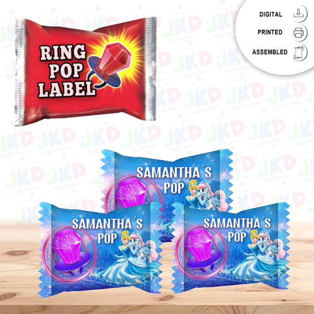 Cinderella Ring Pop Label Sticker for Birthday Party Candy Favor - Digital, Stickers or Finished Options